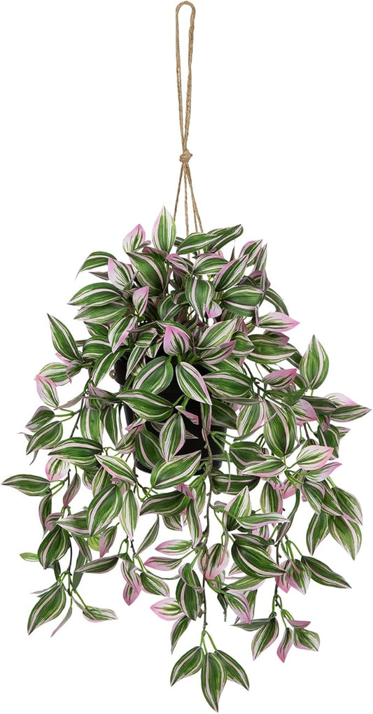 Briful Fake Hanging Plants 17.7" Faux Watermelon Peperomia Silk Plants with Black Pot Artificial Hanging Greenery for Home Garden Balcony Outdoor Patio Decor