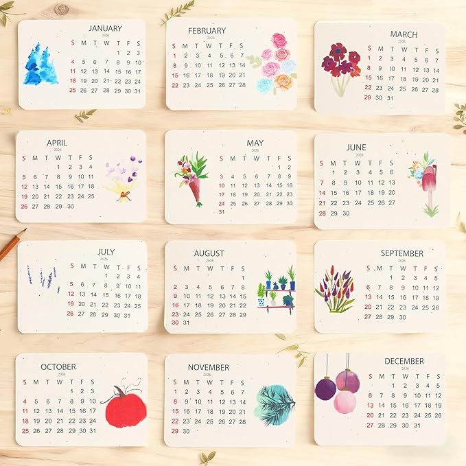 Eco-Friendly Plantable Love Seed Calendar 2026, Month Biodegradable Seed Paper Planner with Wildflower, Herb & Fruit Seeds for Home Decor and Adding Nature