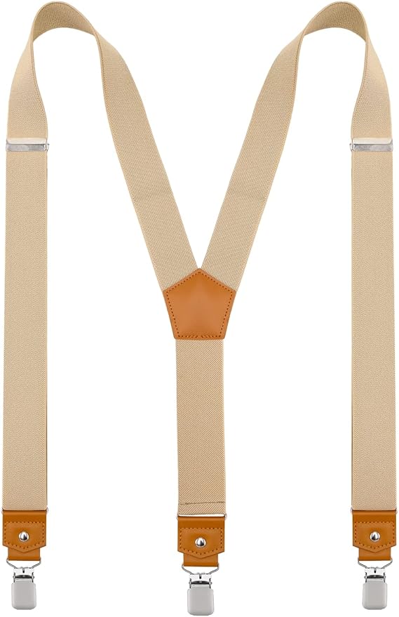 Suspenders for Men Y Back Adjustable Elastic with Strong Clips 47 Inches