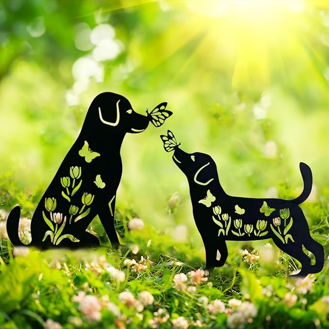 Upriver 2 Pack Metal Dog Decorative Garden Stakes, Weather Resistant Dog Silhouette Statues for Garden Patio Yard Art Outdoor Decor Lawn Ornaments, Labrador Gifts for Pet Lovers