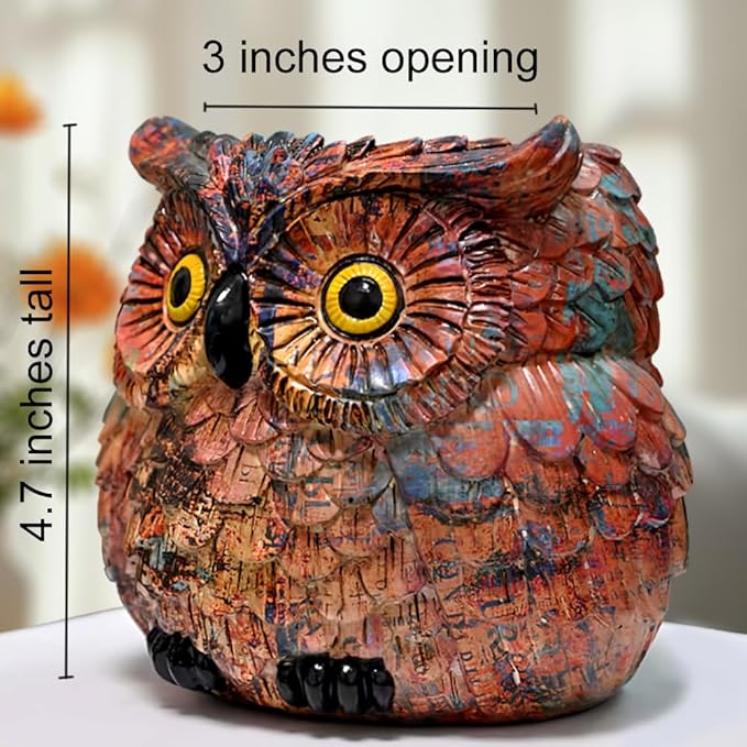 Owl Planter, Owl Succulent Pots, Owl Flower Pot, Owl Statue Decor, Cute Plant Pots Indoor/Outdoor, Animal Bird Planters with Drainage, Owl Vase Gifts for Women Mother Teacher, Pen Brush Holder Brown