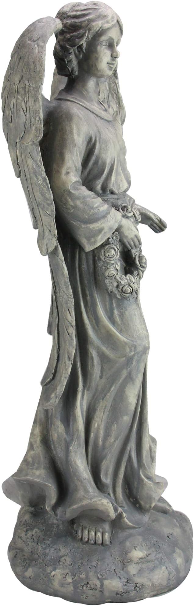 Northlight 26" Distressed Finish Angel with Floral Wreath Outdoor Garden Figure