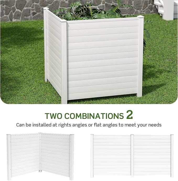 RELAX4LIFE Privacy Fence Screen, PVC Decorative Garden Fence Vinyl Fence Panels W/3 Cuspidal Stakes, Trash Enclosure 48" W x 48" H Air Conditioner Fence for Garden Yard Patio Lawn (1, White)