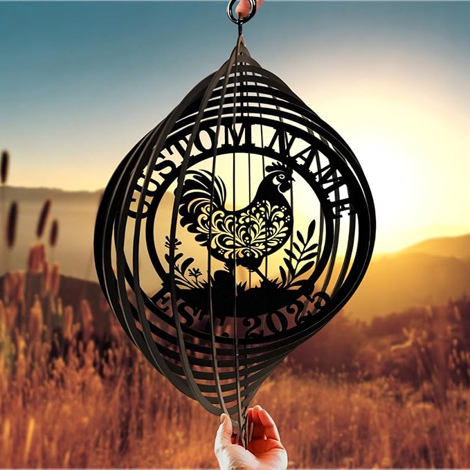 Personalized Metal Wind Spinners, Custom Name Garden Wind Spinners, Hanging Outdoor Decor, Farm Decor, Hanging Wind Spinner for Indoor Yard Lawn Patio Porch, Chicken Gifts for Women Men Color05