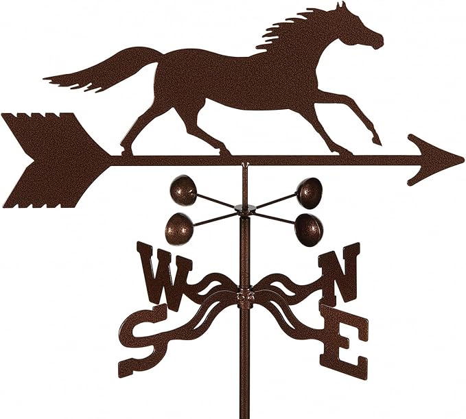 EZ Vane Running Horse Weathervane — Deck Mount, Wind Cups, Antique Copper Finish, Steel with Durable Triple Powder Coating, Handcrafted in USA