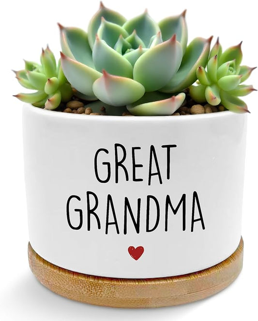 Great Grandma Gifts Plant Pots, Gifts for Great-Grandma Succulent Planters, Great Grandmother Gift Ceramic Plant Flower Pots for Home Office Desk Table Shelf(No Plants)