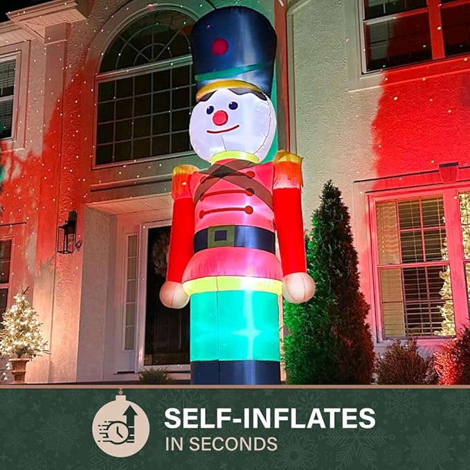 Fraser Hill Farm 12-Ft. Tall Nutcracker Blow Up Inflatable with Lights, Outdoor Christmas Inflatable Decoration for Lawn and Yard, Giant Festive Holiday Decor