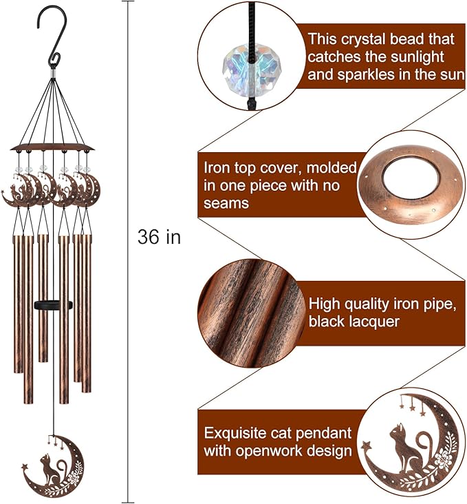 Wind Chimes with Sympathy Wind Spinner,Outside Garden Decor Gifts for Women Mom and Grandma,Memorial Wind Chimes for Loss of Loved One Prime,Bereavement/Sympathy/Memorial Gift (Cats)