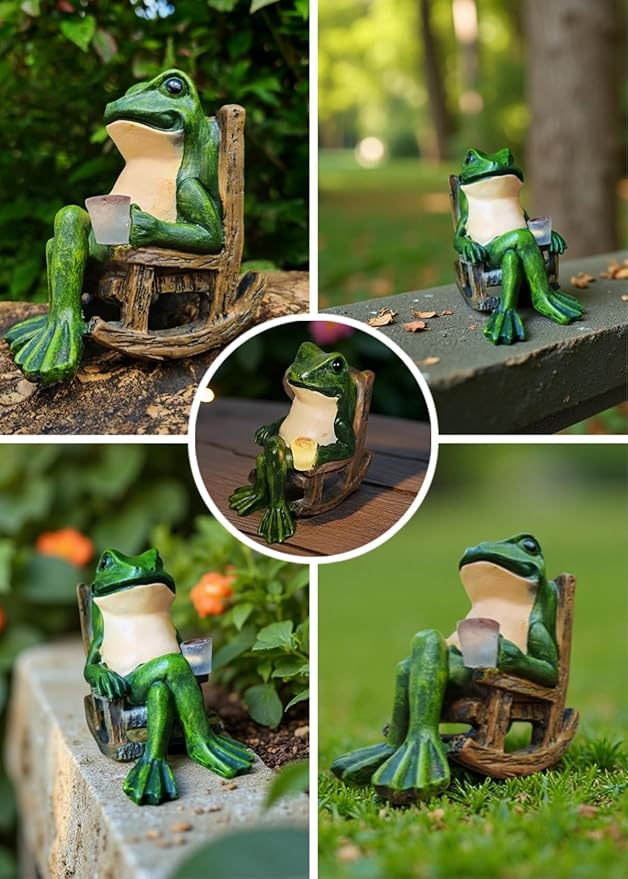 Miniature Frog Garden Statue Outdoor Decorations Figurine Light Fairy Garden Accessories Solar Frog Decor Art for Yard, Lawn,Balcony, Unique