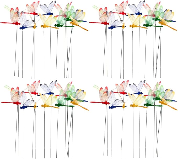60Pcs Dragonfly Decoration Stakes 3D Dragonfly Artificial Garden Ornaments Dragonflies Patio Decoration Dragon Fly Garden Stakes for Indoor Outdoor Garden Birthday Wedding Party Decor