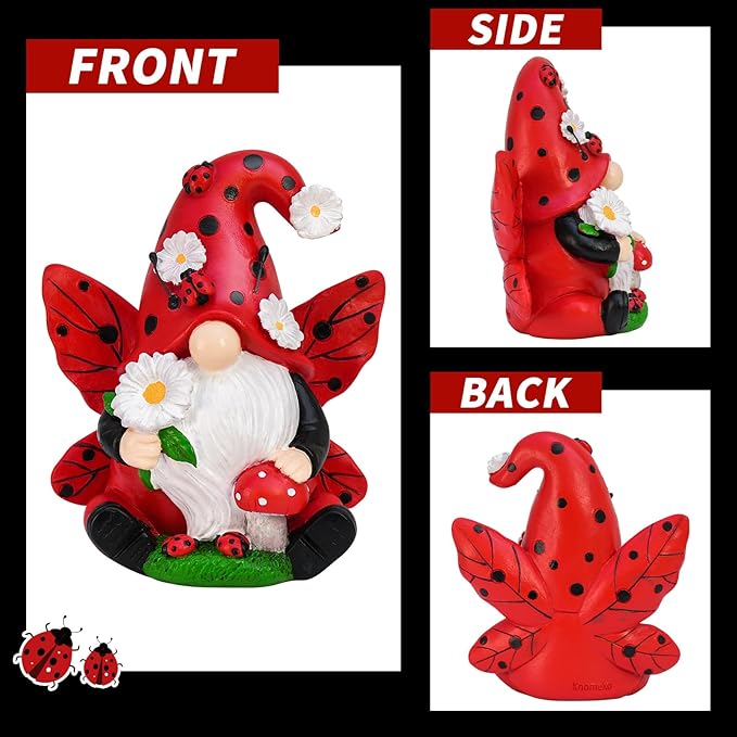 Ladybug Gnomes Decorations Resin Ladybug Figurines Decor Spring Kitchen Decor Gifts for Women Summer Garden Gnomes Decorations Ladybug Gnomes Garden Gnomes Decor Lawn Outdoor Decor