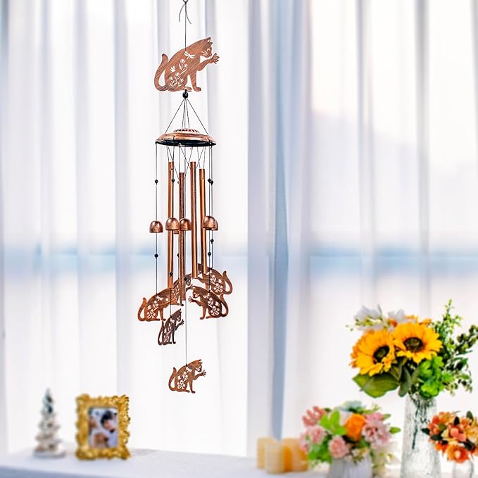 Cat Wind Chimes Outdoor Cat Gifts for Women Men Mom Dad Birthday Unique Gardening Gifts Metal WindChimes for Outside/Indoors, Lawn, Patio, Home, Yard Decor, Garden Decorations