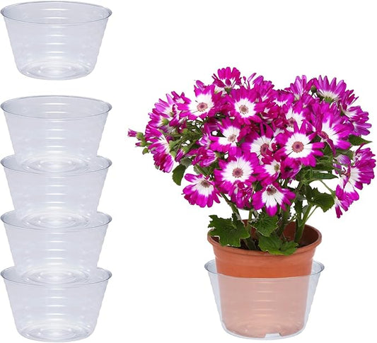 Curtis Wagner Plastics Plant Tray Basket Liner (5-Pack) - Clear, Deep (Diameter: 4.25" Base, 6" Top, 3.25" Depth) Thin Plastic Liners for Planters for Indoor/Outdoor Plant Pots