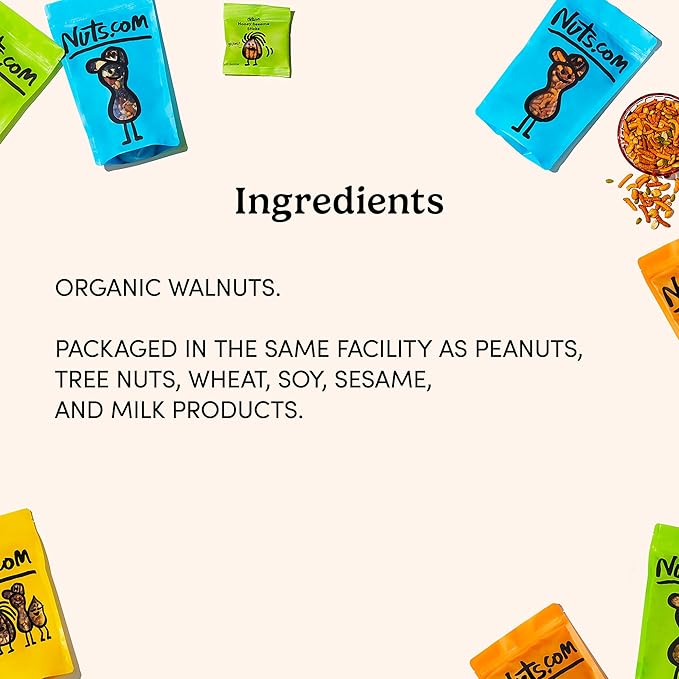 Nuts.com – Organic Walnuts (Raw, No Shell) – Healthy Snack for Adults & Kids, Nutty & Slightly Sweet Flavor, Good Source of Protein & Fiber – Vegan, Raw, Gluten-Free & Kosher Pareve – 2 Pound Bag