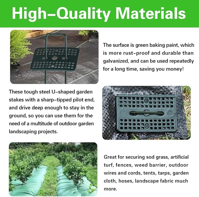 Bakulyor 50 Pcs Green Artificial Turf Stakes Anchor + 50 Pcs Buffer Washer, 6 Inch 11 Gauge Landscape Staples, Galvanized Lawn Spikes, Heavy Duty Yard Ground Pin for Grass Weed Barrier Sod Fabric