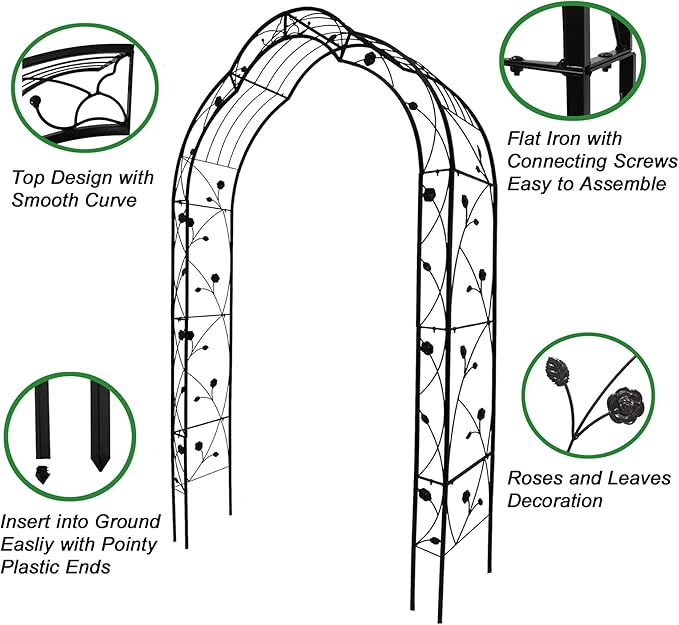 Metal Garden Arch, Assembly Garden Arbor Trellis Climbing Plants Support Rose Arch Outdoor Wedding Arch Party Events Archway (W59'' x H98.4'', Cream White)