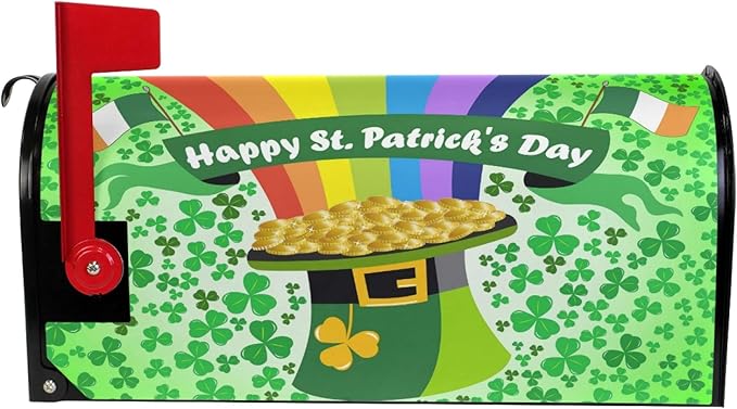 ALAZA Leprechaun Hat Rainbow Ireland Flags Saint Patrick Day Magnetic Mailbox Cover MailWraps Garden Yard Home Decor for Outside Standard Size-18"x 20.8"