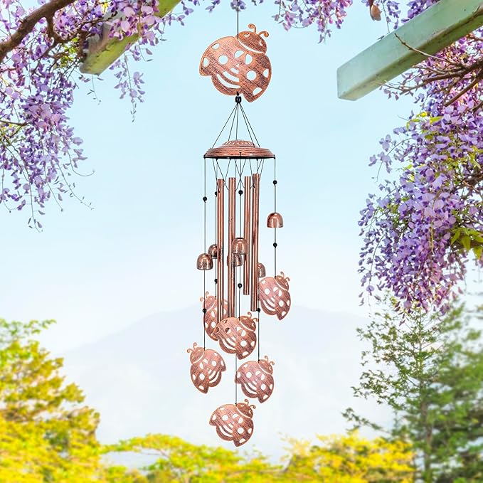 Ladybug Wind Chimes for Outside,Ladybug Gifts for Women Men/Memorial Gifts/Birthday Gift Metal windchimes Outdoors/Indoors,Garden Decor,Patio,Home,Porch,Yard Decorations