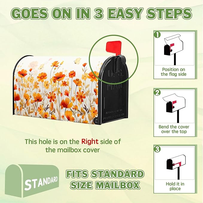 Orange Floral Mailbox Cover Fall Mailbox Covers Magnetic Standard Size 21x18 inch Autumn Beautiful Flower Post Letter Box Cover Mail Box Decorations for Outside Garden