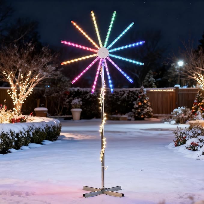 VINGLI 8.3FT Multicolor Firework Light, Color Changing LED Windmill with Gradient Effects & Adjustable Modes, Electronic Holiday Decor for Outdoor Pathway Lawn Yard Christmas Thanksgiving
