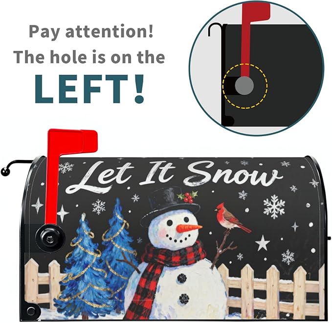 Christmas Snowman Mailbox Covers Magnetic Standard Size Black Blue Xmas Tree Snowflake Cardinal Holiday Outdoor Decorative Letter Box Cases for Home Garden Outside Decor, 21x18 Inch