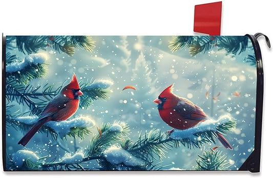 Nanikore Cardinal Red Bird Mailbox Cover Magnetic Standard Size 21 X 18 Winter Christmas Waterproof Post Box Cover Wraps Garden Yard Decor for Outdoor