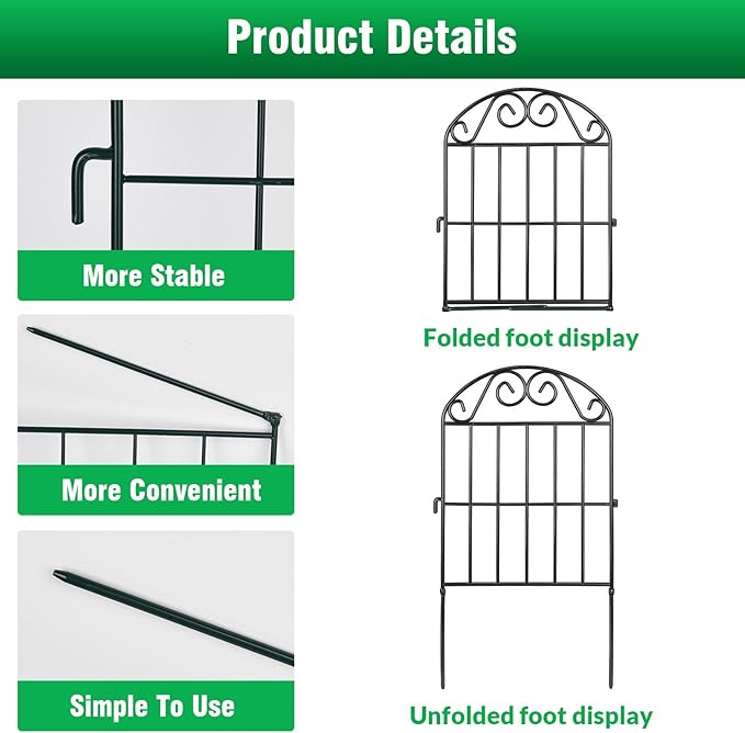 ADAVIN 20 Panels Collapsible Garden Fence Animal Barrier, 22 Ft(L) x 24 in(H) Black Rustproof Metal Wire Panel Border for Dogs Rabbits, Flower Edging for Landscape Patio Yard Outdoor Decor, Arched