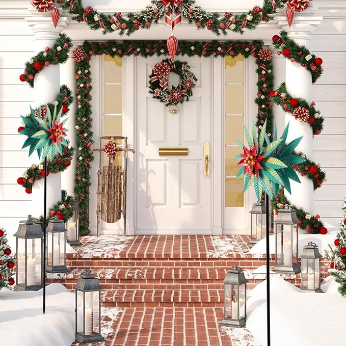Christmas Wind Spinners Outdoor,57.9 Inches Metal Wind Spinners for Yard and Garden Xmas Windmill for Patio,Lawn & Yard