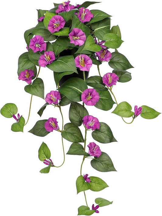 Briful Artificial Hanging Flowers in Pot 25.6" Faux Silk Morning Glory Flower Vine with Cascading Greenery Fake Hanging Plants for Home Office Bathroom Table Shelf Decor(Pink)