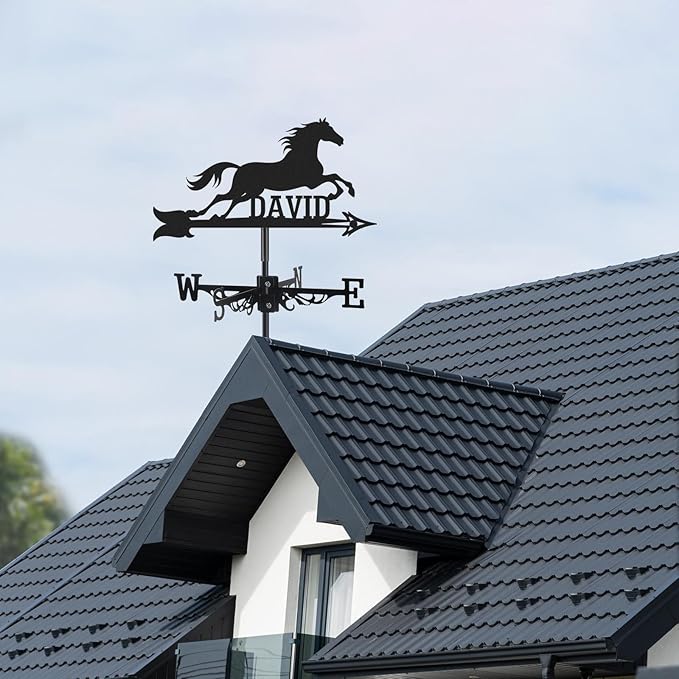 Personalized Horse Metal Weather Vane, Custom Last Name Weathervane, Wind Direction Indicator, Weather Vanes Roof Mount, Wind Vane Outdoor Decor for Farmhouse Garden Yard Cupolas, Customized Gifts