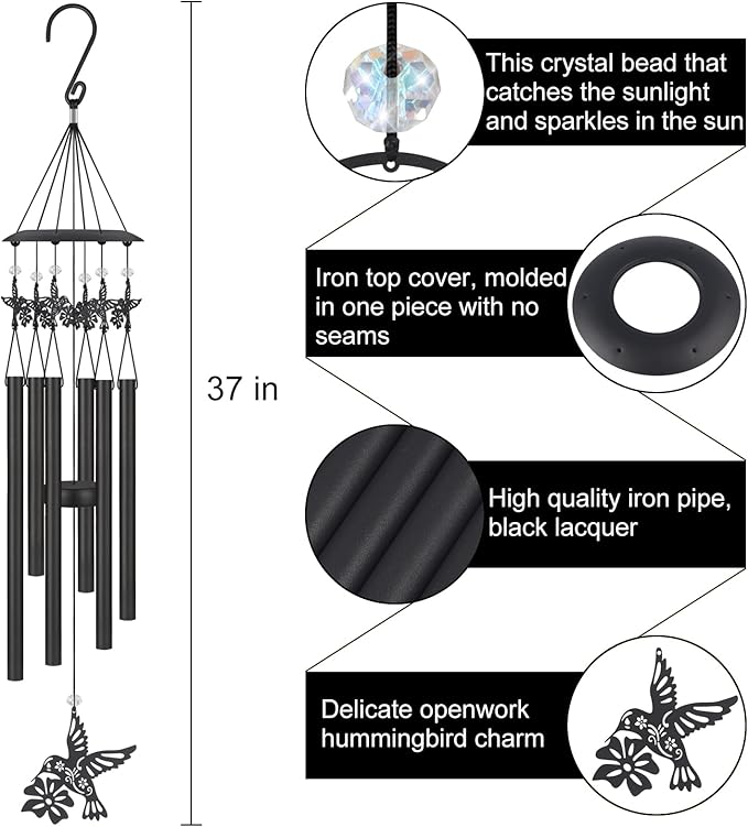 Hummingbird Wind Chimes for Outside,Sympathy Garden Decor Gifts for Women Mom and Grandma,Christmas Windchime in Loving Memory Outdoor Decoration for Yard, Patio, Porch, Lawn