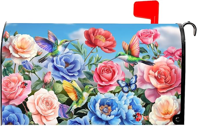 Floral Mailbox Cover Magnetic Standard Size 21x25.5 Inch Spring Butterfly Flower Wildflowers Decoration Outdoor Garden Home Yard