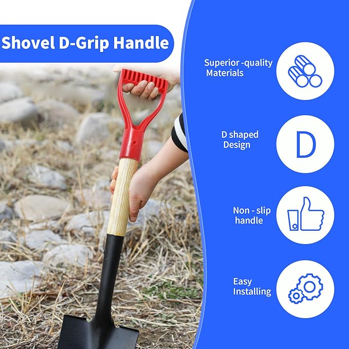 2 Pcs ID 1.26" Red Shovel D-Shaped Grip Handle,PVC Shovel D Straight Grip Handle,Plastic Spade Replacement Snow Removal Garden Accessorie Backyard Digging,7.09×3.74-in(H*T)