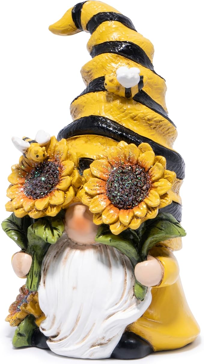 Hodao Spring Bumble Bee Gnome Figurine - Cute Garden Decor with Sunflower Accents, Yellow Bee Statue for Spring Home Table Decor, Unique Gifts for Nature Lovers
