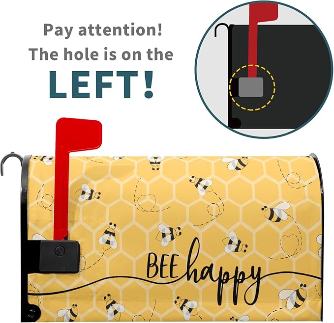 Spring Bee Happy Mailbox Cover Magnetic 21x18 Inch Summer Yellow Honeycomb Decorative Waterproof Mailbox Wrap Farmhouse Letter Post Cover Standard Size for Garden Yard Outside