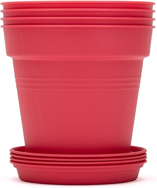 Mintra Home Garden Pots 4pk - Flowers, Herbs, Plants, Indoor, Outdoor, Colorful, Wholesale, Bulk (Coral, 19cm Diameter (7.5in))