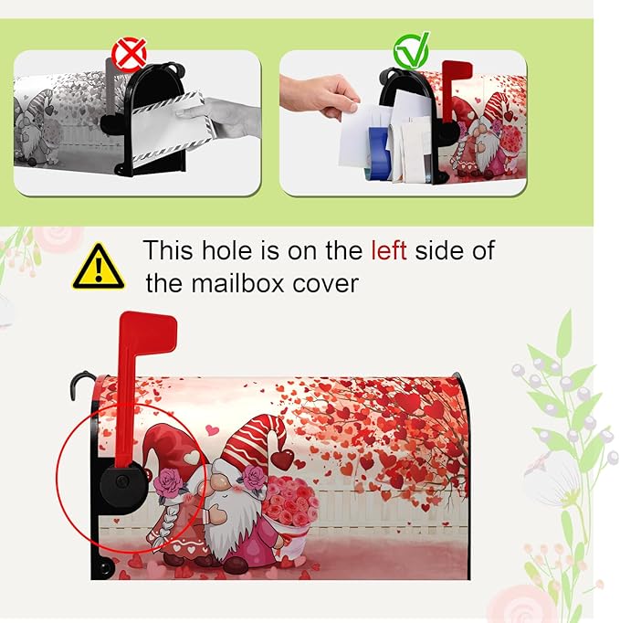 Valentines Gnomes Kiss Mailbox Cover Standard Size 21 X 18 Love Hearts Rose Magnetic Mailbox Covers Red Letter Box Cover Wraps for Garden Yard