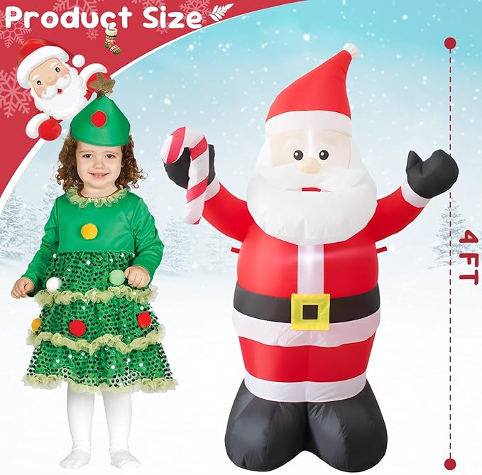 TRMESIA 4 Foot Christmas Inflatable Christmas Blow up Santa Claus Decoration with LED Lights Indoor Outdoor Graden Yard Party Holiday Decor