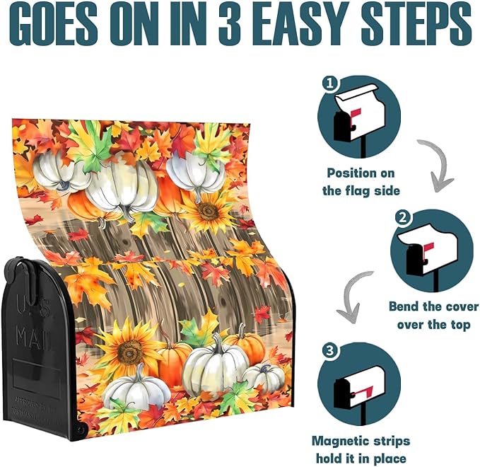 Welcome Fall Sunflower Pumpkin Maple Leaf Magnetic Mailbox Cover Standard Size 18X21 Letter Box Covers Decor for Outdoor Home Garden