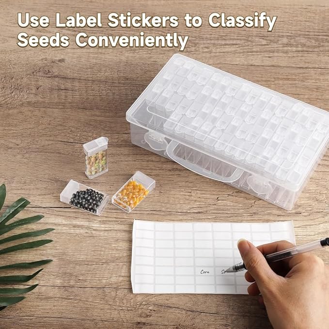 64-Box Seed Container With Transparent Case, Seed Storage With Label Stickers, Handy Organizer For Flower And Plant Seeds