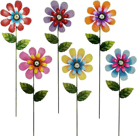 Colorful Metal Garden Flower Stakes, 6-Pack Decorative Yard Art, 16.5 inch Height, Outdoor Lawn Ornaments