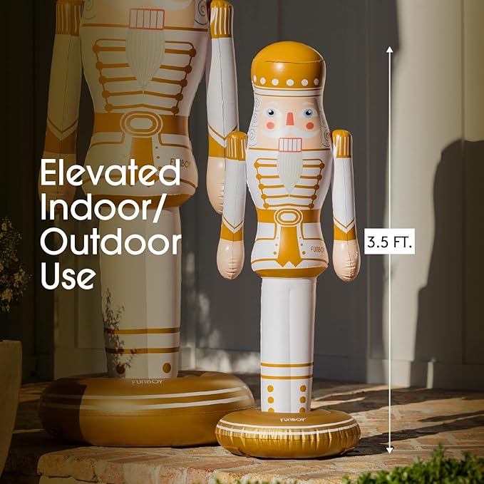 FUNBOY Gold Inflatable Nutcracker – 3.5ft Tall Indoor/Outdoor Holiday Decoration – Christmas Yard & Porch Decor