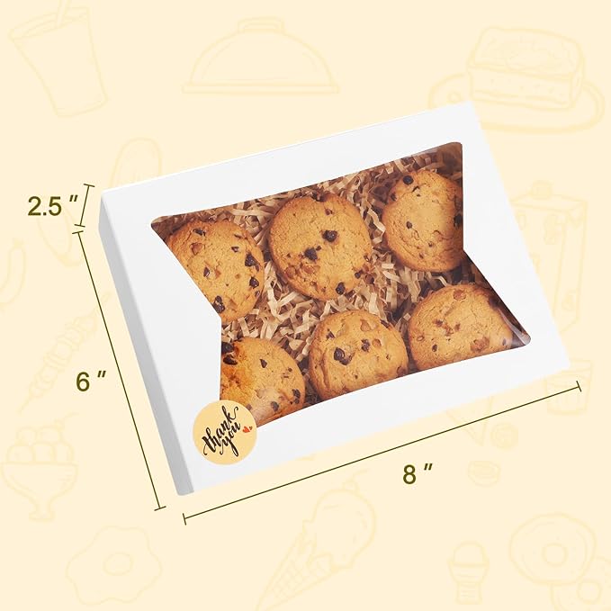 Eupako Cookie-Boxes-with-Window-8x6x2.5-Inhces-25pcs-Auto-Popup-Brown-Treat-Boxes for Bakery, Donuts, Candy, Pastry, Cupcakes, Biscuits, Chocolate Strawberries