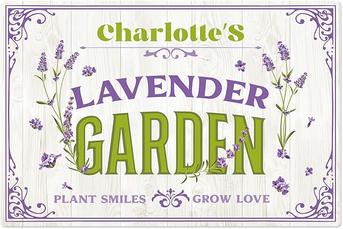 Custom Lavender Garden Sign, Personalized Name for Flower Garden, Christmas Gift and Backyard Décor Sign, 12x18 Inches, Rust Free .063 Aluminum, Fade Resistant, Made in USA by Sigo Signs