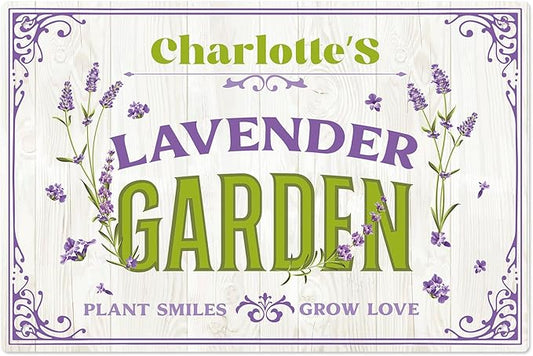 Custom Lavender Garden Sign, Personalized Name for Flower Garden, Christmas Gift and Backyard Décor Sign, 12x18 Inches, Rust Free .063 Aluminum, Fade Resistant, Made in USA by Sigo Signs