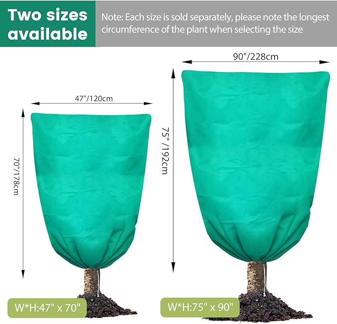 Plant Covers Freeze Protection, 2 Packs 75"W x 90"H Large Frost Cloth Blankets 2.47oz/yd² with Zipper Drawstring, Reusable Frost Tree Covers Shrub Jackets for Winter Outdoor Plants Potted Fruit Tree