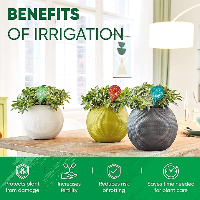 Plant Watering Globes Set of 6 – Large Glass Bulbs (up to 7 Days of Watering) for Indoor & Outdoor Plants – Multicolor - Self-Watering