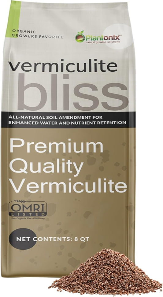 Vermiculite Bliss (8 Qts) - Organic Vermiculite for Gardening - 100% Natural Soil Amendment - Coarse Vermiculite for Plants, Potting Soil, & Seed Starting - Mixes with Garden Soil & Perlite for Plants