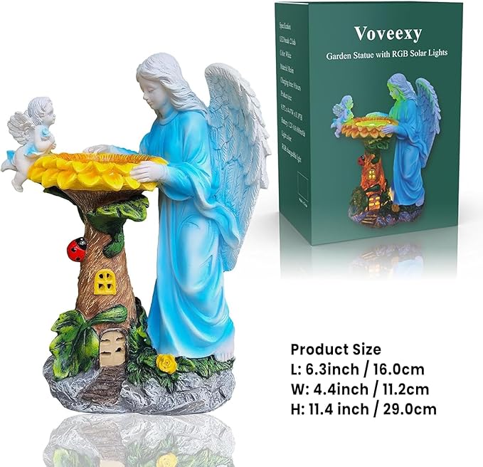 Solar Garden Statue, Angel Outdoor Decor with Color Changing Light Garden Figurine Sunflower Outdoor Statue Waterproof Sculpture Lawn Ornament for Patio Backyard Christmas Birthday Present