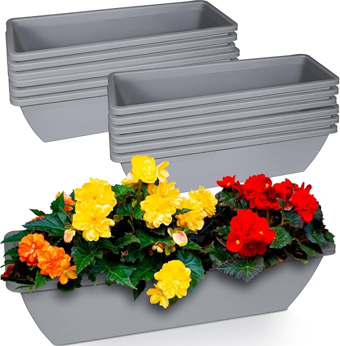 12 Pcs 24 inch Window Box Planter, Large Rectangular Flower Planter Boxes with Shelf Insert Plastic for Indoor and Outdoor Garden, Balcony Home Decor (12, 24 inch)